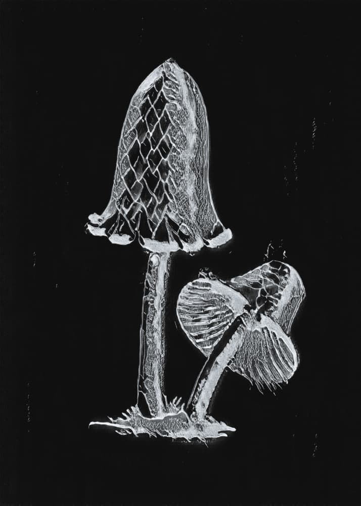 Vintage Inky Cap Edible Mushroom Dark BW by Biodiversity Heritage Library — canvas wall art