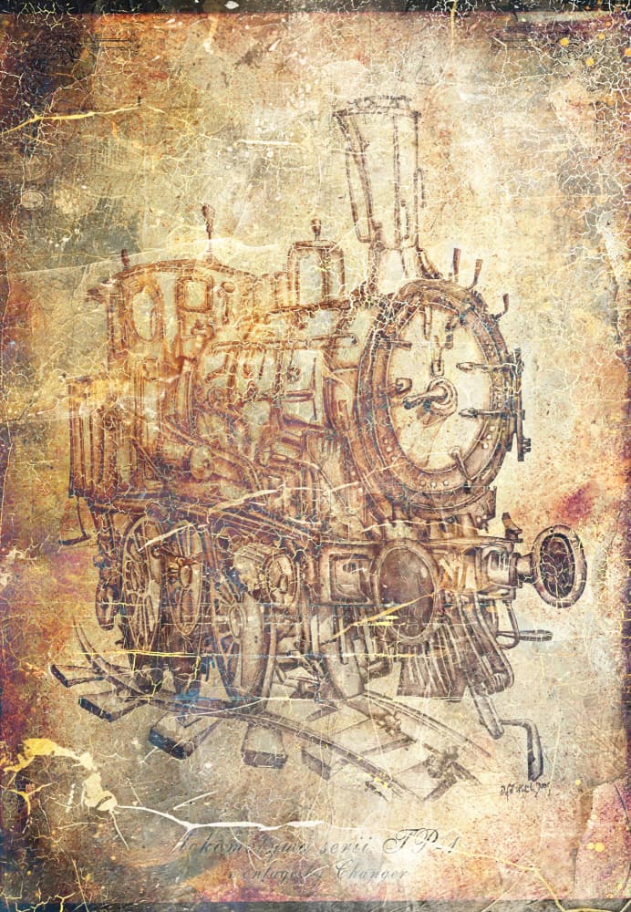 Vintage Steam Train Sketch by Rafal Kulik — canvas wall art
