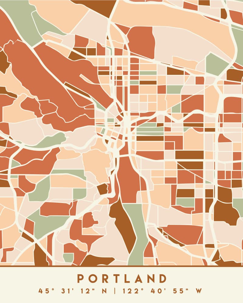 Modern Portland Map by Emiliano Deificus — canvas wall art
