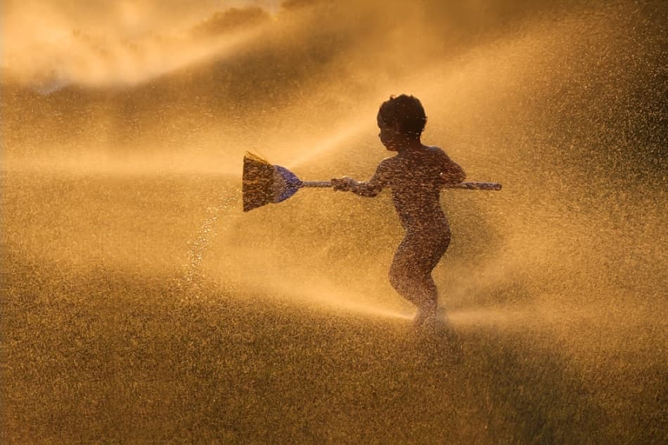Golden Hour Water Play by Murat Aslankara — canvas wall art