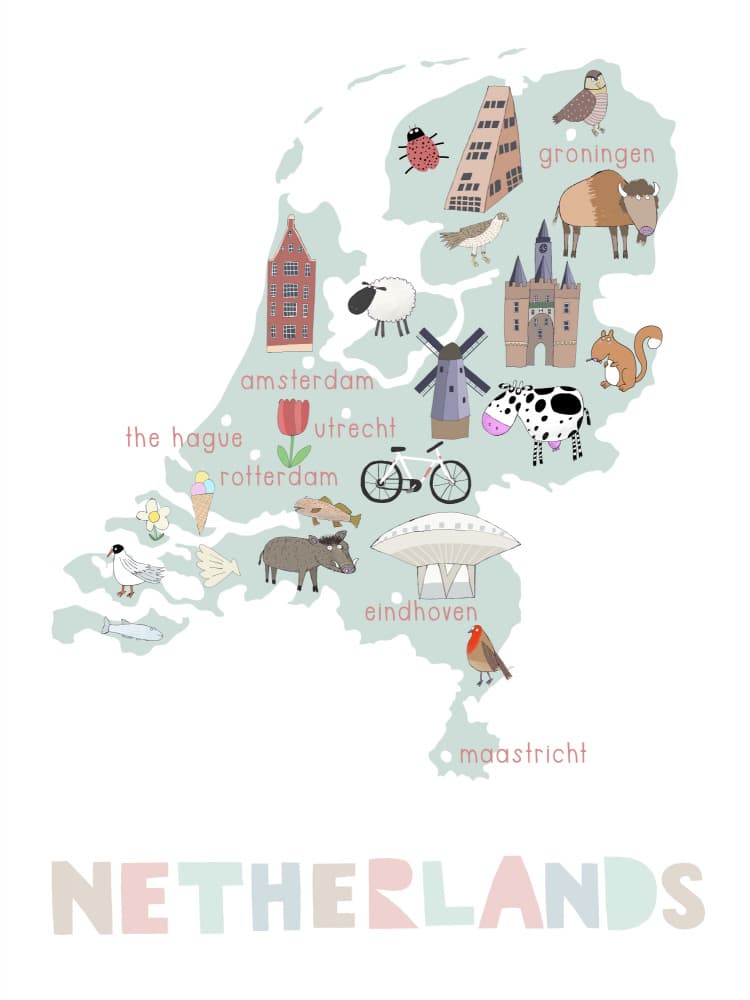 Whimsical Netherlands Map by Carla Daly — canvas wall art