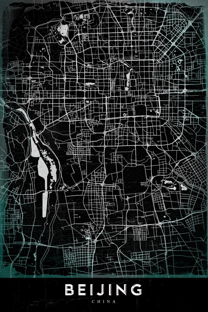 Dark Beijing City Map by StudioSix — canvas wall art