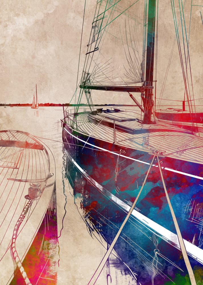 Vibrant Sailboat Reflections by Justyna Jaszke — canvas wall art