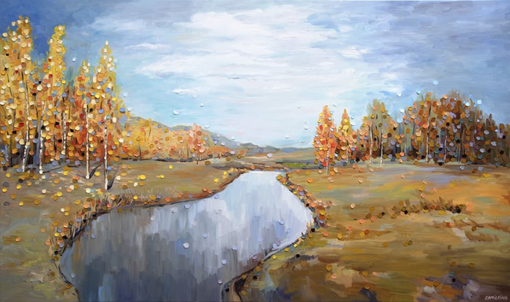 Vibrant Fall River by Ekaterina Ermilkina — canvas wall art