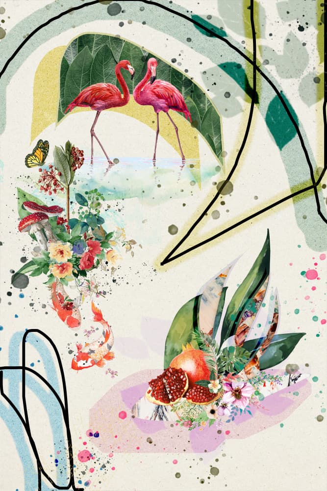 Pink Flamingos Tropical Garden by Pelin Atilla — canvas wall art