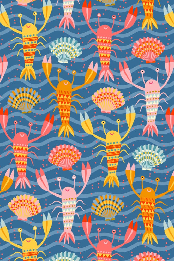 Colorful Lobsters Pattern by uta krogmann — canvas wall art