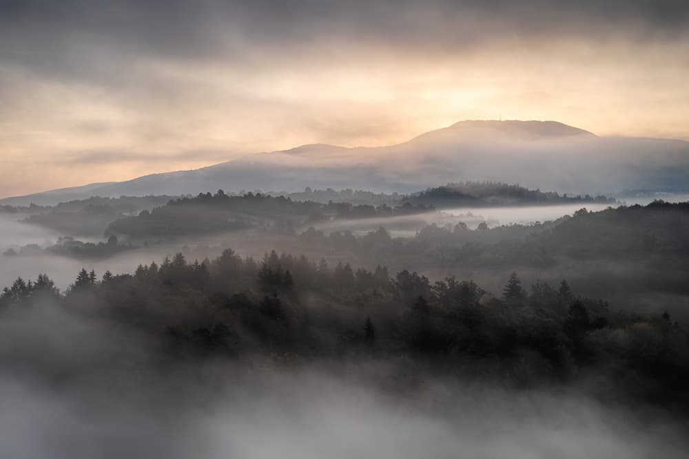 Misty Mountain Sunrise by Joško Šimic — canvas wall art