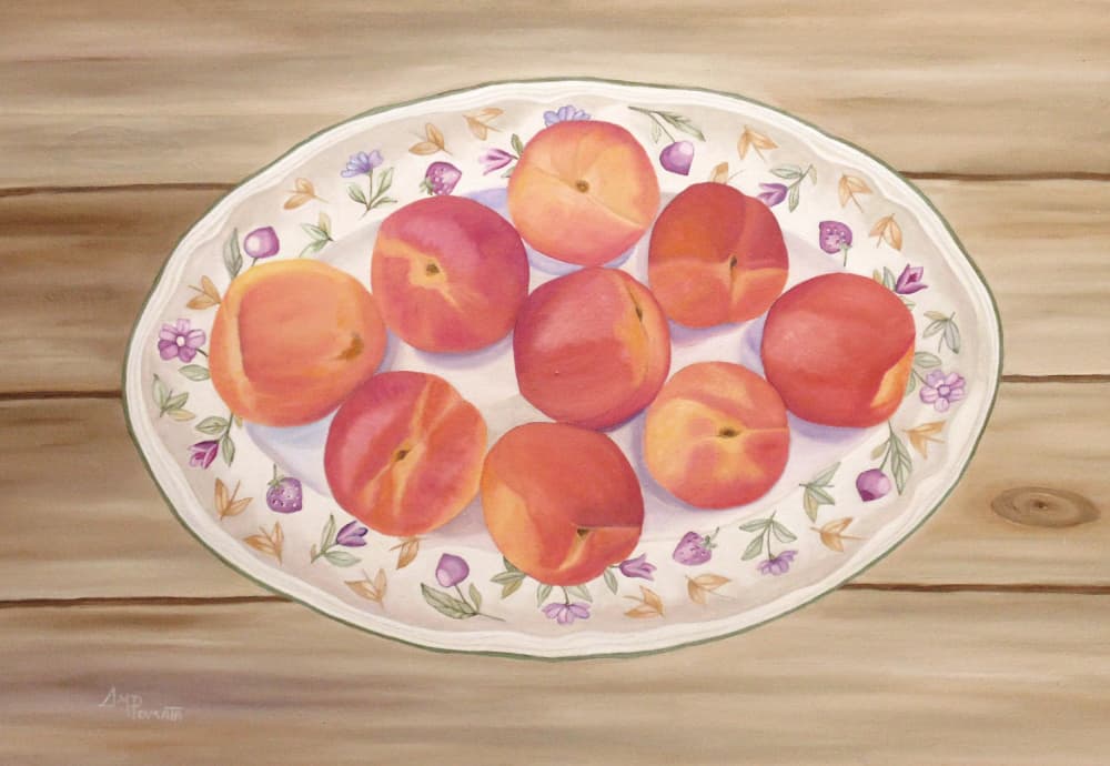 Peaches on a Platter by Angeles M. Pomata — canvas wall art