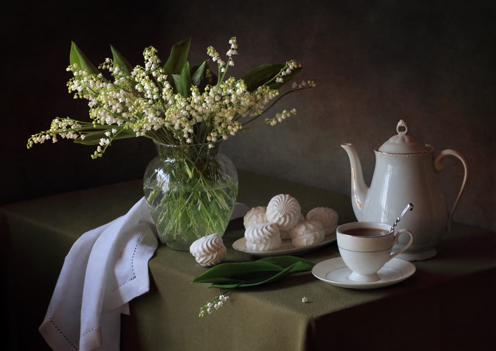 Cozy Tea and Lilies by Tatyana Skorokhod — canvas wall art