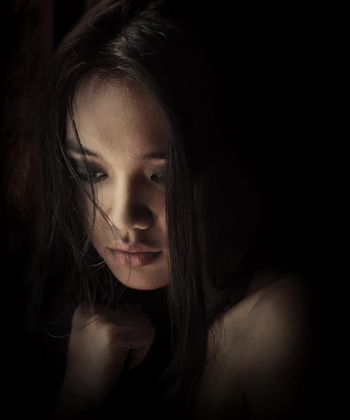 Pensive Woman Portrait by hardibudi — canvas wall art