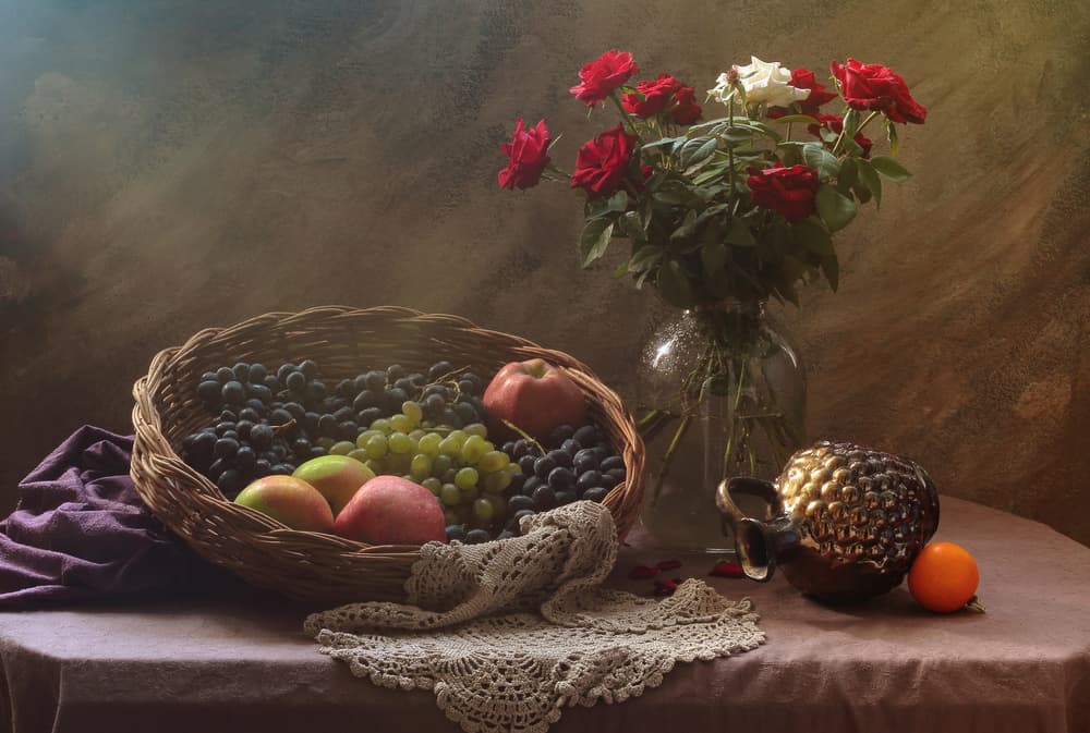 Classic Fruit and Roses by UstinaGreen — canvas wall art