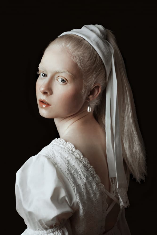 Albino Woman Pearl Earring by Markéta Leupoldová — canvas wall art