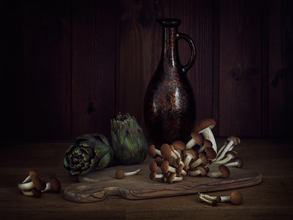 Artichokes And Mushrooms Still Life by Lenka — canvas wall art