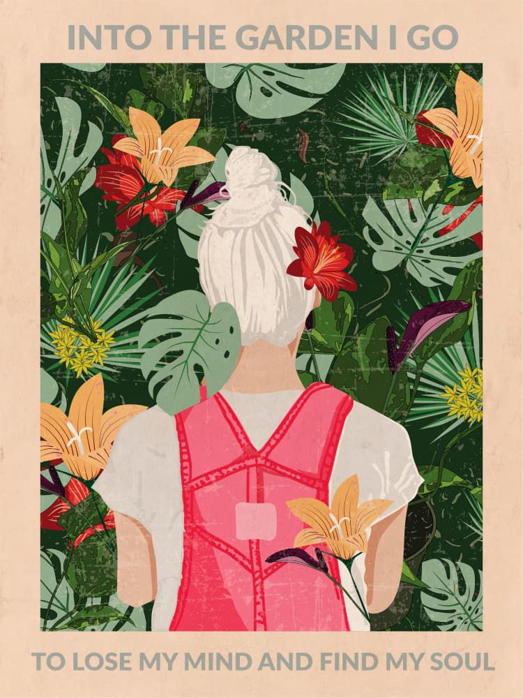 Woman In Tropical Garden by WallChart Art Studio — canvas wall art