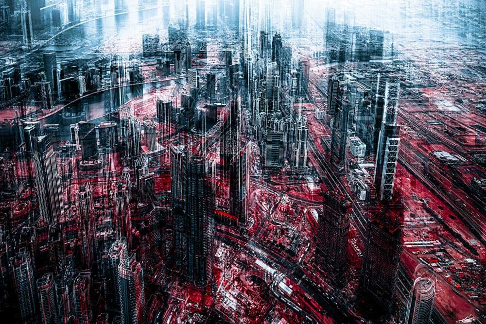 Cyberpunk City Glow by Klaus Tesching — canvas wall art