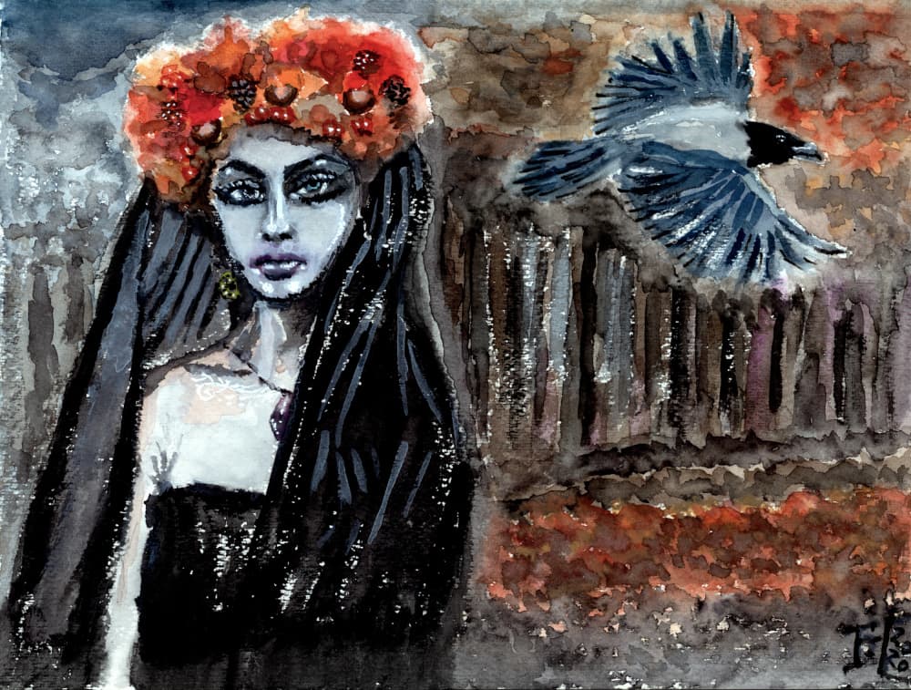 Veiled Woman and Crow by Tim Hoinkis — canvas wall art