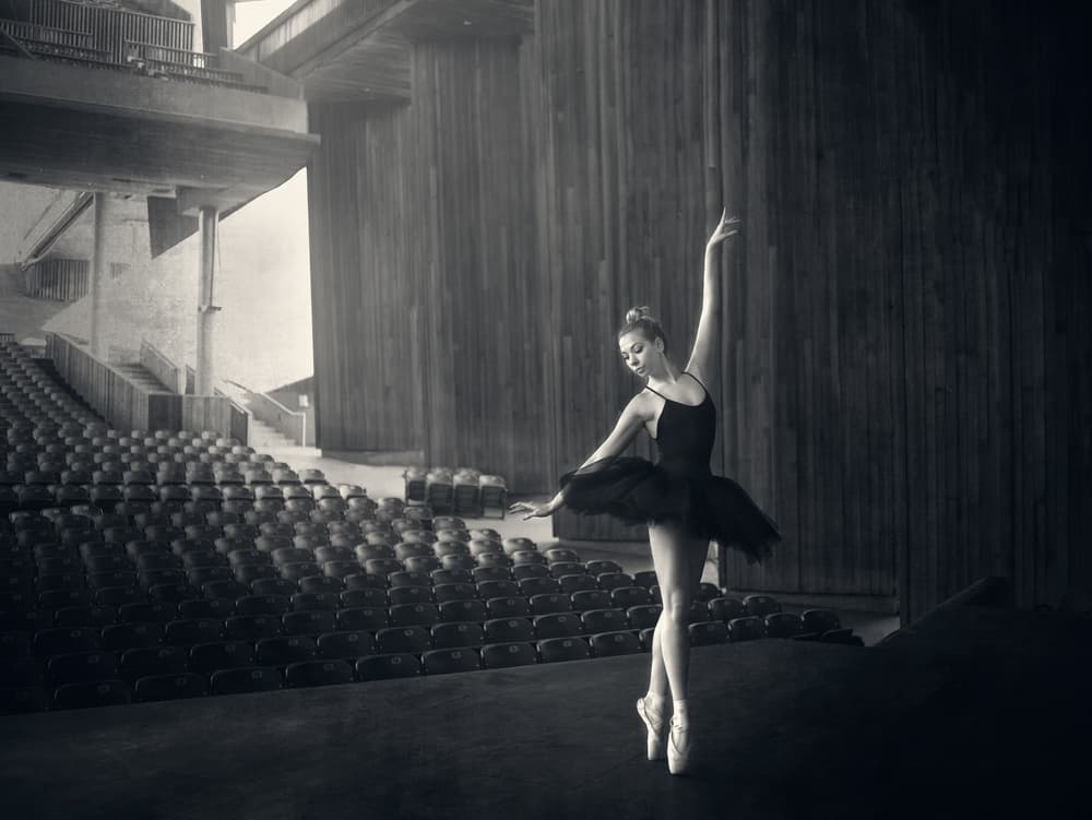 Graceful Ballerina on Stage by Catherine Wang — canvas wall art