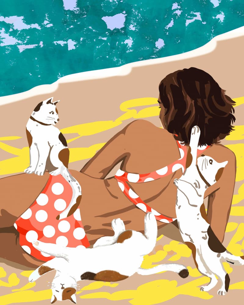 Beach Day with Cats by Uma Gokhale — canvas wall art
