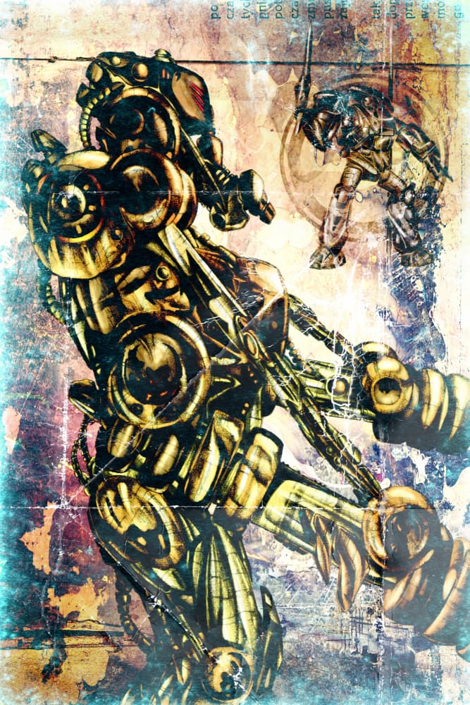 Golden Steampunk Robot by Rafal Kulik — canvas wall art