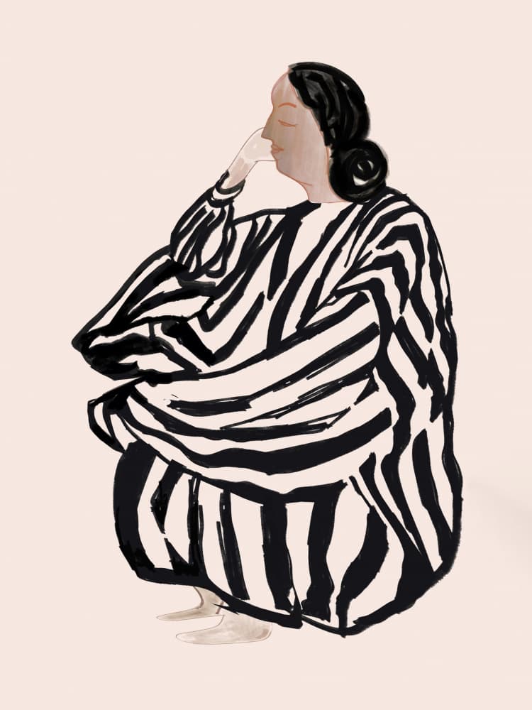 Thoughtful Striped Woman by casa cartissi — canvas wall art