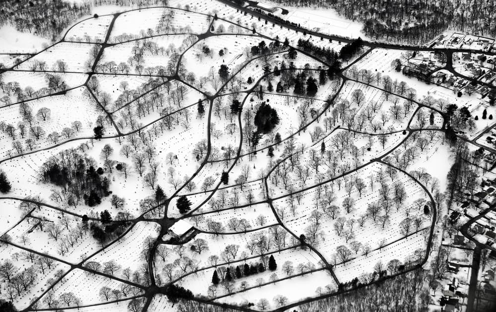 Snowy Cemetery Paths by Andreas Feldtkeller — canvas wall art