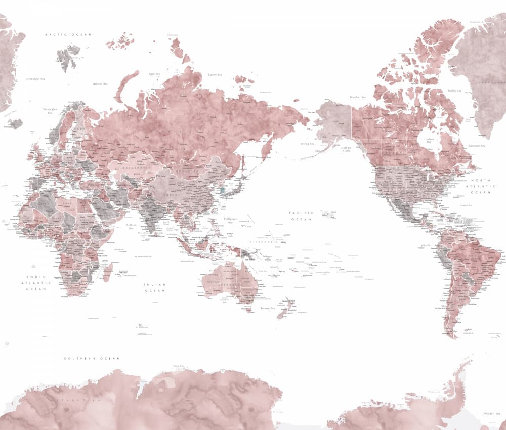 Dusty Rose World Map by Rosana Laiz Blursbyai — canvas wall art