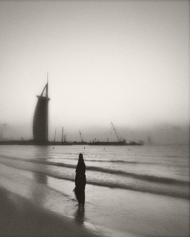 Misty City Beach Walk by Ahmed Thabet — canvas wall art
