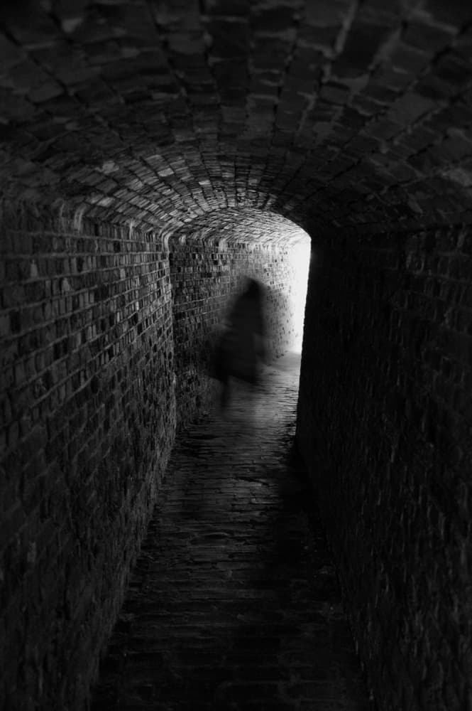Shadow In Dark Tunnel by Hilde Ghesquiere — canvas wall art