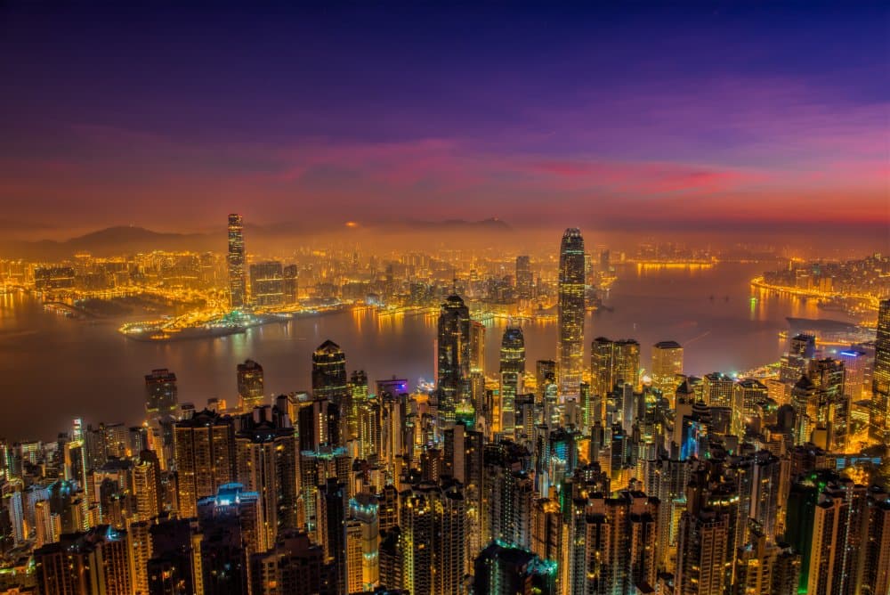 Vibrant Hong Kong Twilight by Jay Zhu — canvas wall art