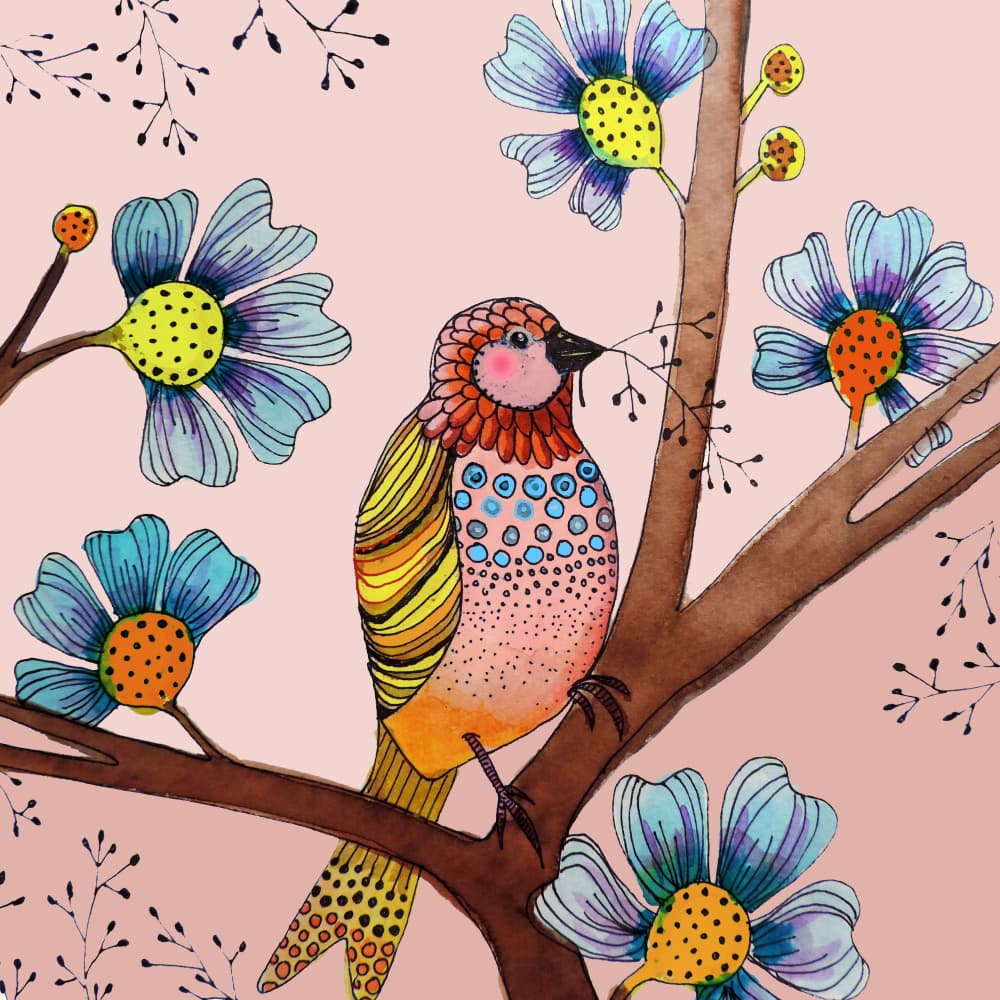 Whimsical Nesting Bird by Sylvie Demers — canvas wall art