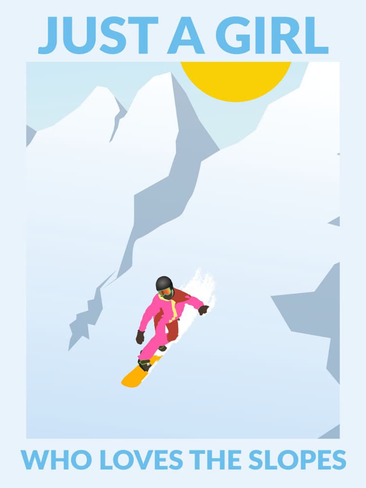Girl Snowboarding Sunny Mountains by WallChart Art Studio — canvas wall art