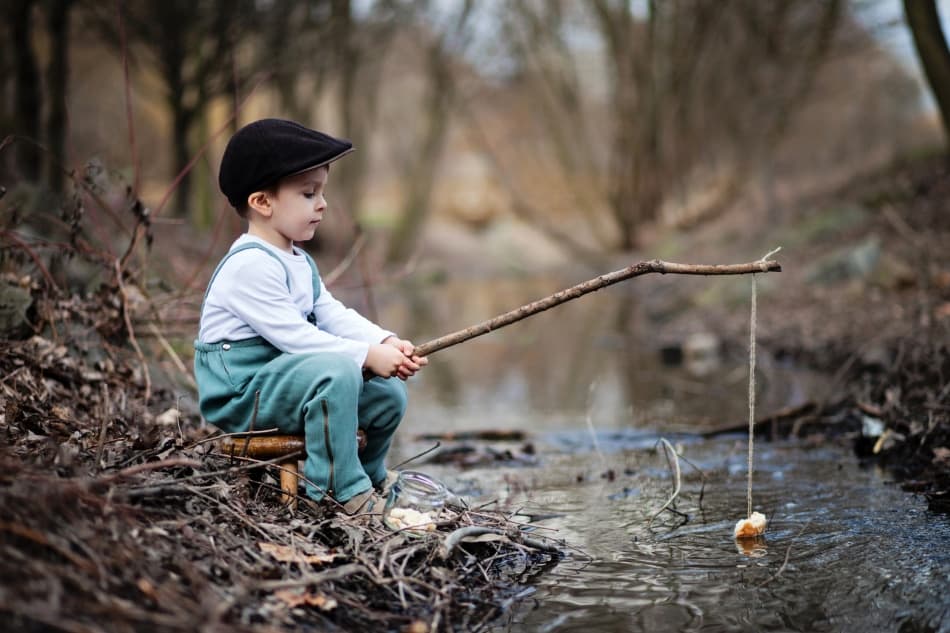 Little Boy Fishing Stream by Tatyana Tomsickova — canvas wall art