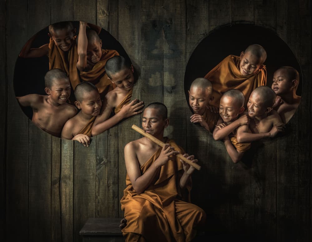 Joyful Monks Flute Music by Fira Mikael — canvas wall art
