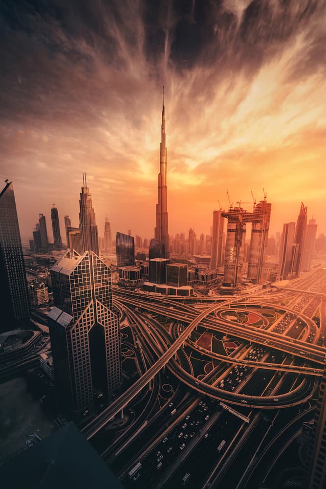 Towering City Sunset by David George — canvas wall art