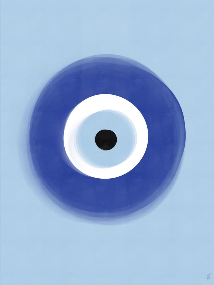 Blue Evil Eye Amulet by Anne-Marie Volfova — canvas wall art