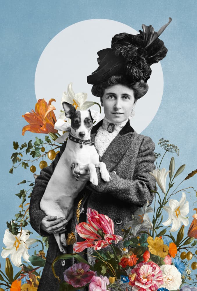 Vintage Lady Floral Portrait by Marja van den Hurk — canvas wall art