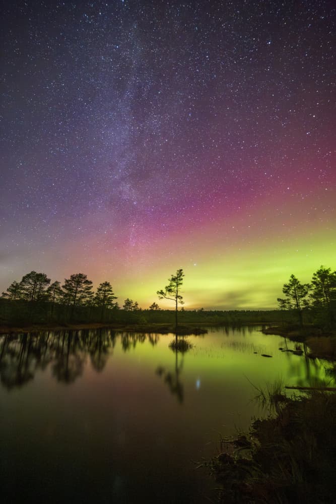 Northern Lights Lake Reflection by Andres Papp — canvas wall art