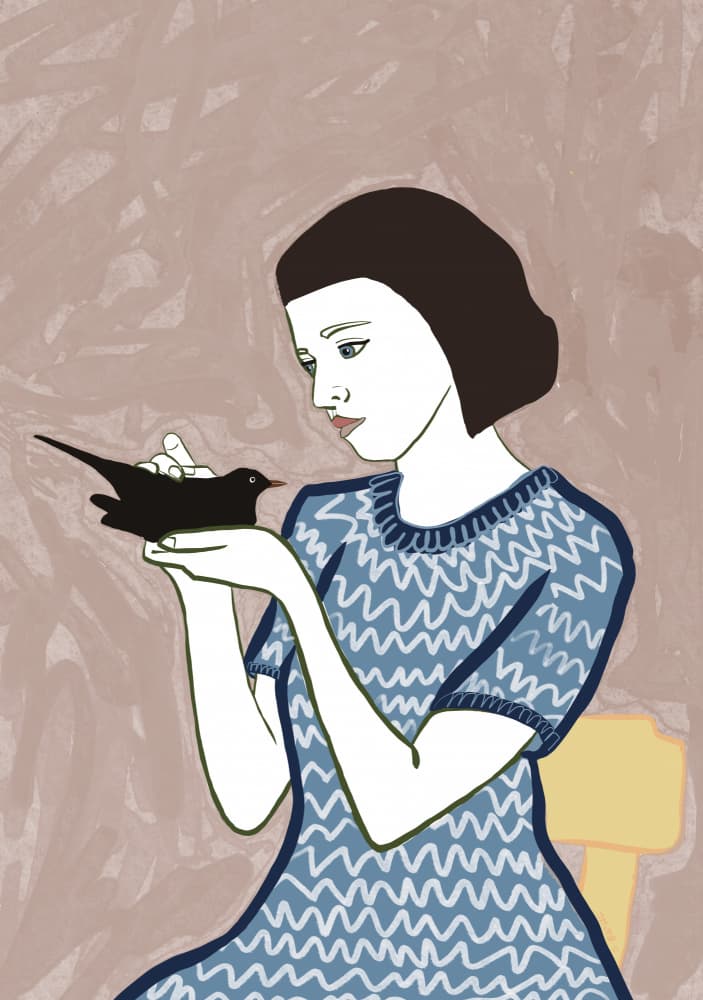Girl Holding Blackbird by Sharyn Bursic — canvas wall art