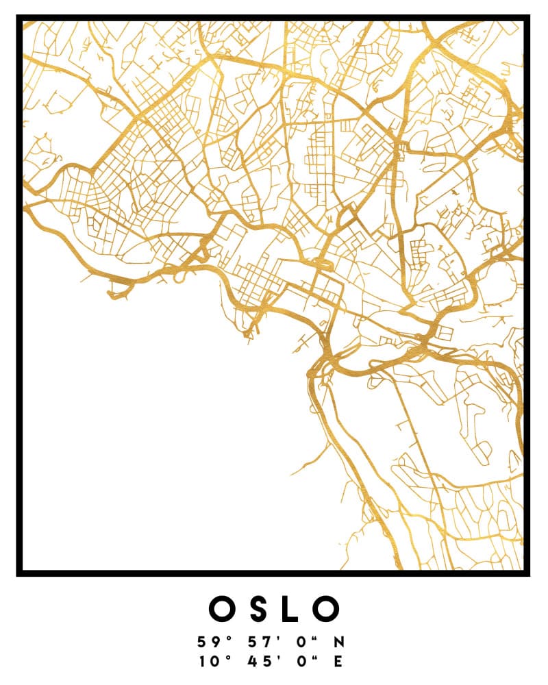Golden Oslo City Map by Emiliano Deificus — canvas wall art