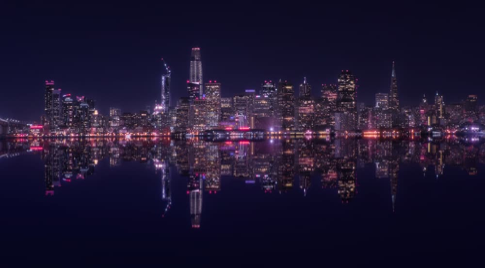 Vibrant City Skyline Night by Helena GARCIA HUERTAS — canvas wall art