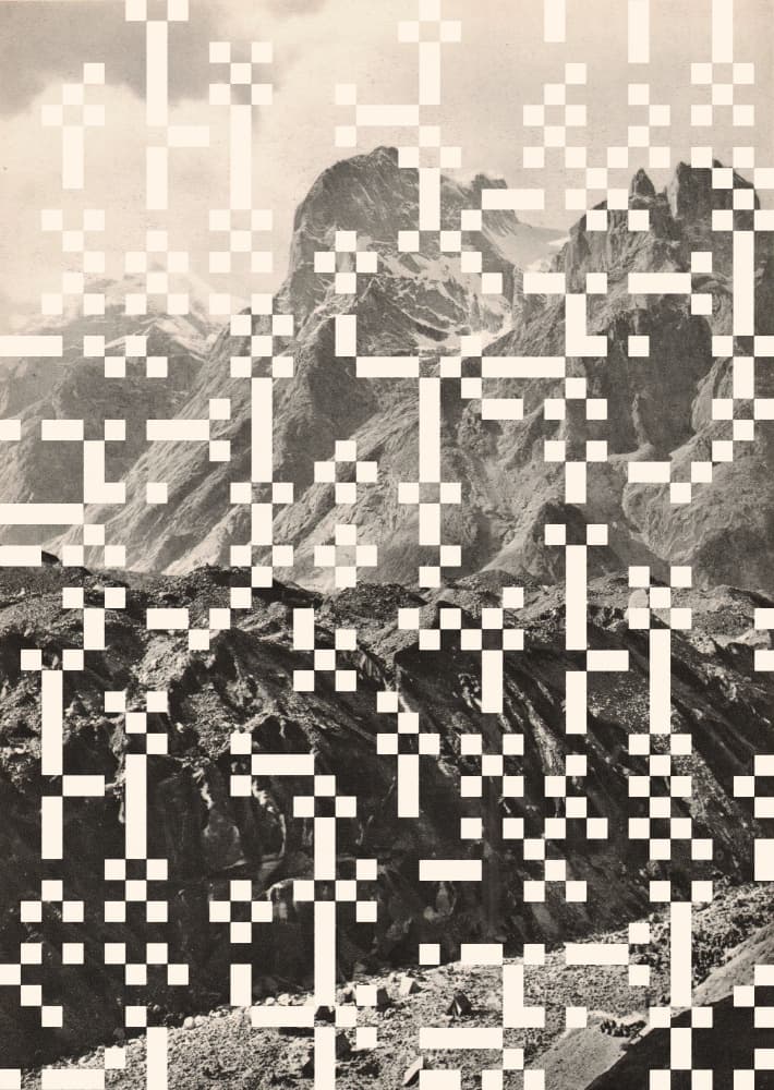 Vintage Glitch Mountains by Florent Bodart — canvas wall art