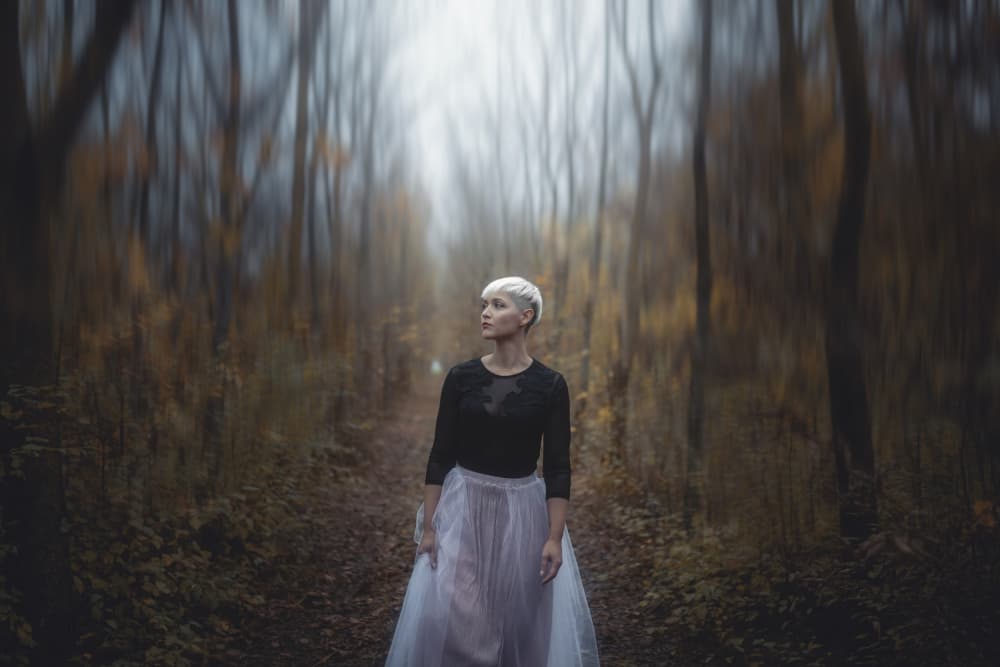 Mysterious Woman Foggy Forest by Thomas de Franzoni — canvas wall art