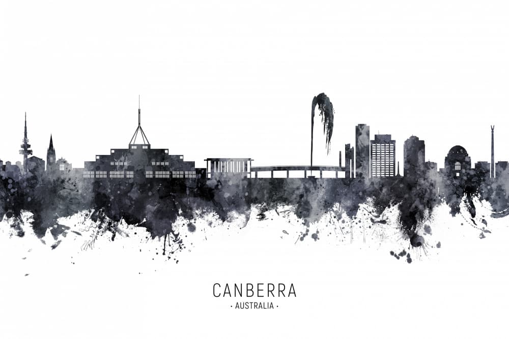Canberra Skyline Watercolour by Michael Tompsett — canvas wall art