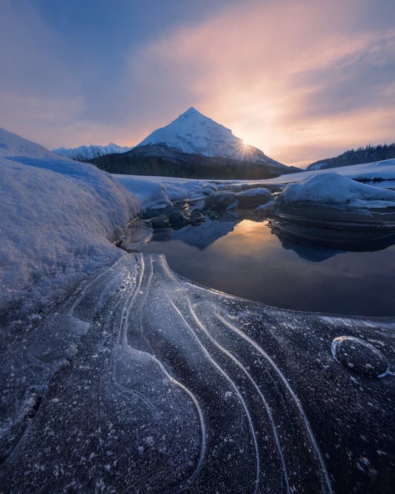 Icy Mountain Sunrise Glow by Leah Xu — canvas wall art