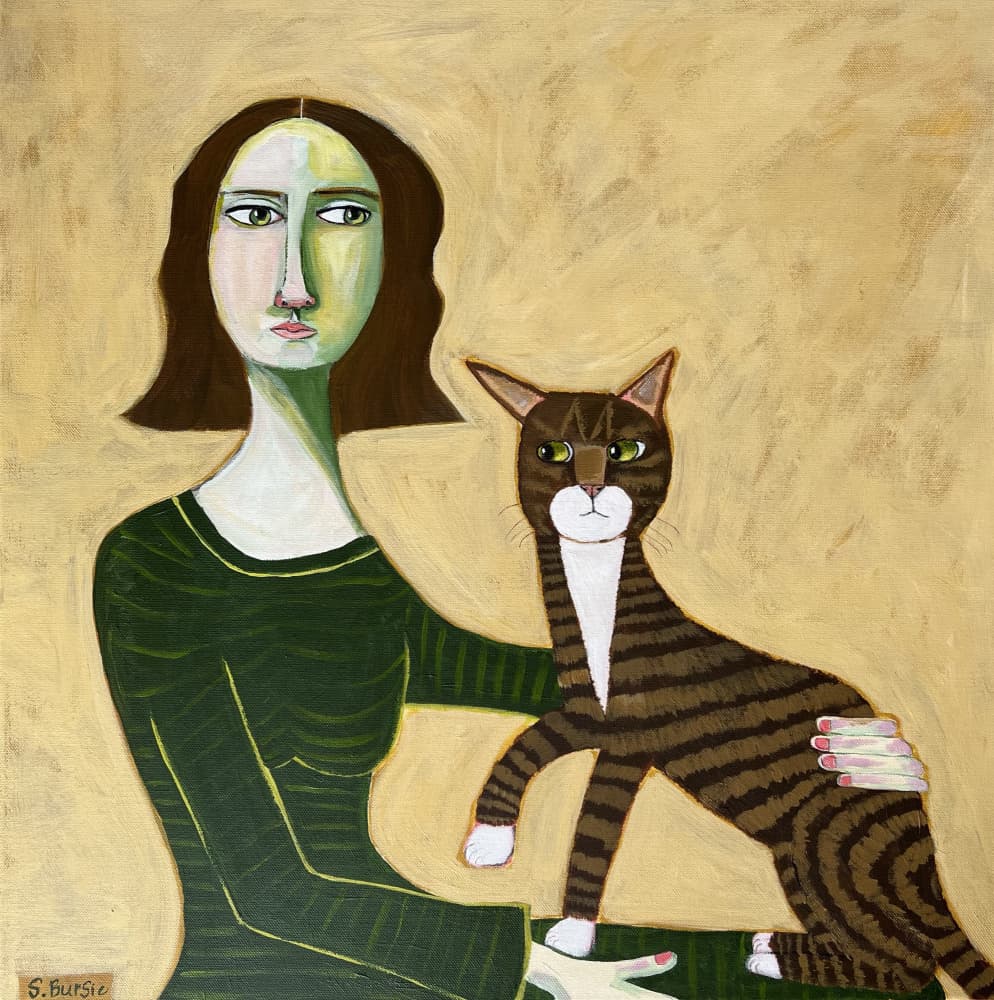 Woman with Tabby Cat by Sharyn Bursic — canvas wall art