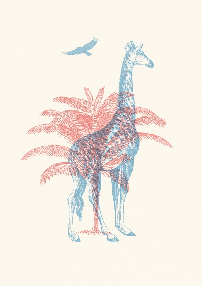 Vintage Safari Giraffe Palms by Florent Bodart — canvas wall art