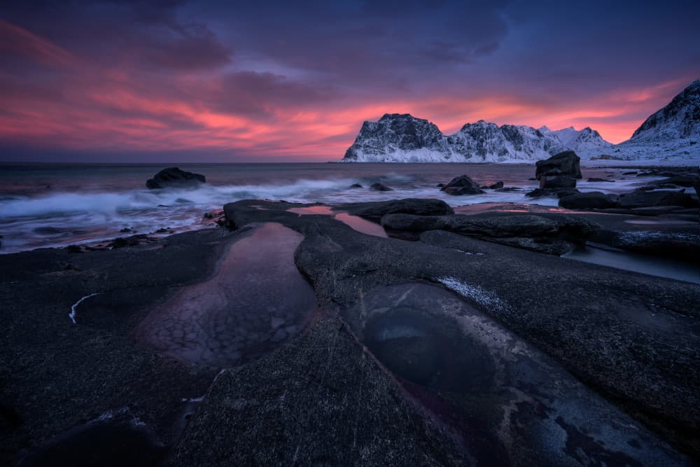 Pink Winter Sunset Coast by Carlos Gonzalez — canvas wall art