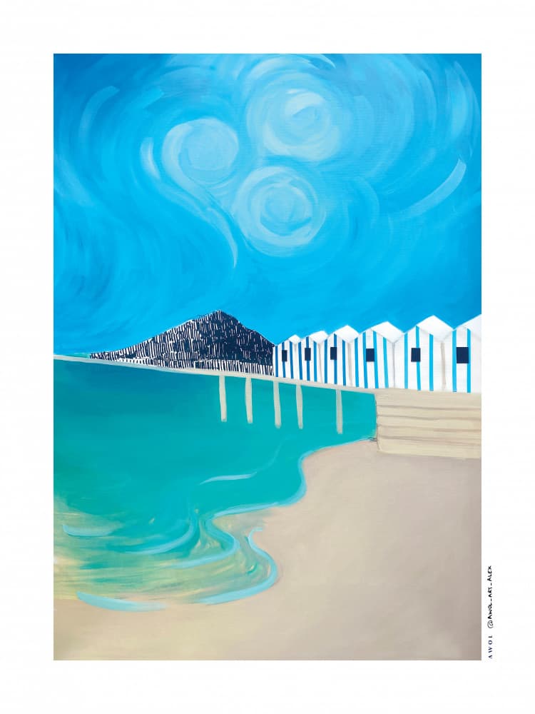 Vibrant Coastal Huts by Awol Art Alex — canvas wall art