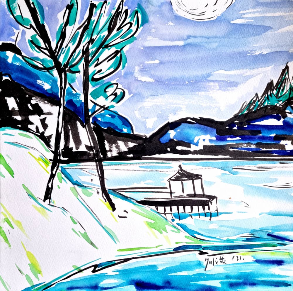 Serene Lakeside Retreat by Julija Belickienė — canvas wall art