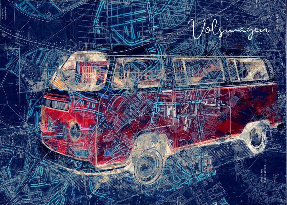 Retro Van City Map by Lembayung senja studio [Vintage Poster] — canvas wall art